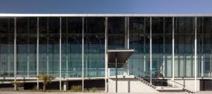 KDV Golf and Tennis Academy, front elevation and profile of entrance staircase.