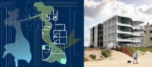 The Mermaid, plan and beach shot